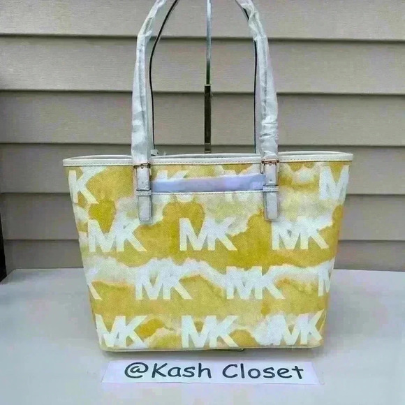 Michael Kors Carryall Tote MK Signature printed Purse Bag Buttercup Multi - Picture 5 of 10